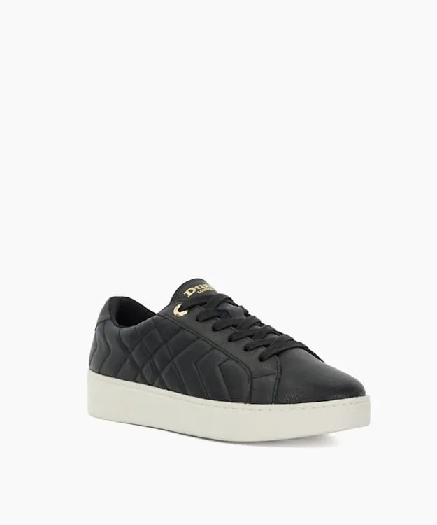Women Dune London Trainers Quilted Platform Sole LaceUp Trainers Black