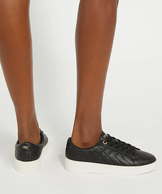 Women Dune London Trainers Quilted Platform Sole LaceUp Trainers Black