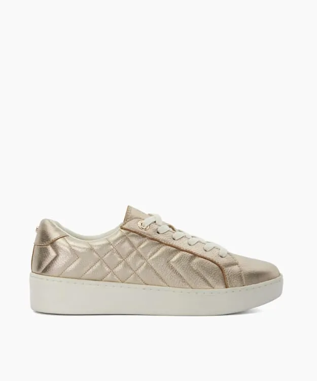 Women Dune London Trainers Quilted Platform Sole LaceUp Trainers Metallic