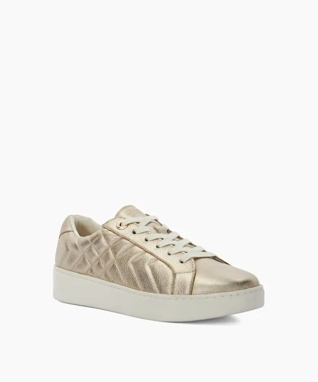 Women Dune London Trainers Quilted Platform Sole LaceUp Trainers Metallic