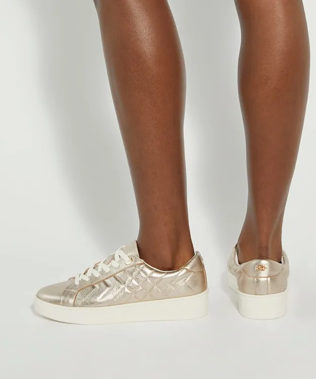 Women Dune London Trainers Quilted Platform Sole LaceUp Trainers Metallic