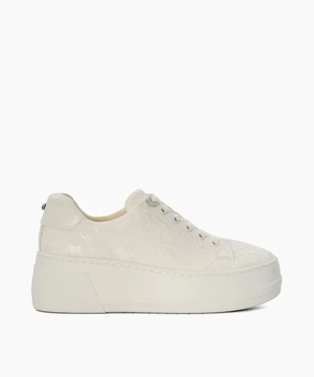 Women Dune London Wedding Shoes Lace Detail Platform Trainer White