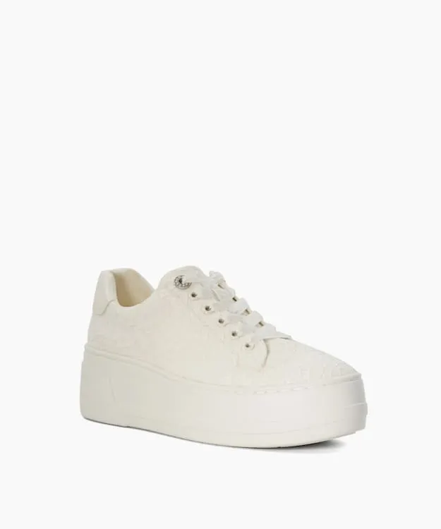 Women Dune London Wedding Shoes Lace Detail Platform Trainer White