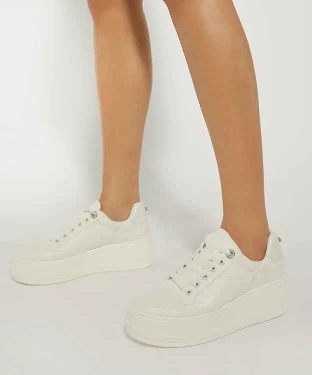 Women Dune London Wedding Shoes Lace Detail Platform Trainer White