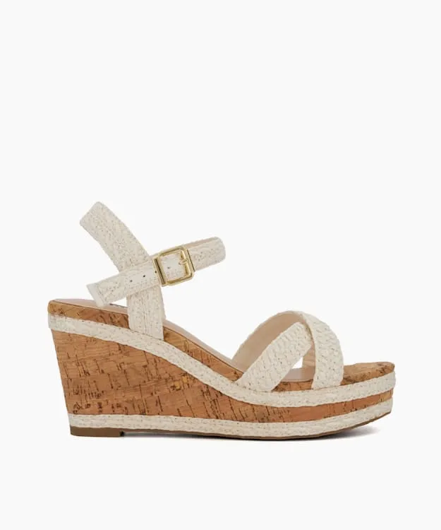 Women Dune London Wedge Sandals BraidedCrossStrap CorkWedge Sandals White