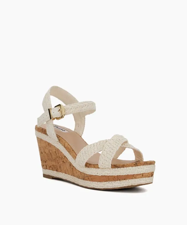 Women Dune London Wedge Sandals BraidedCrossStrap CorkWedge Sandals White