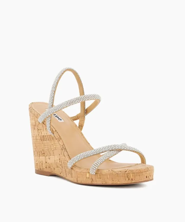 Women Dune London Wedge Sandals Diamante CorkWedge Slingback Sandals Metallic