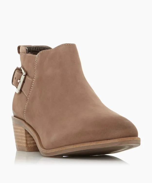 Women Dune London Western Cowboy Boots Buckle Trim Stacked Heel Ankle Boots Neutral