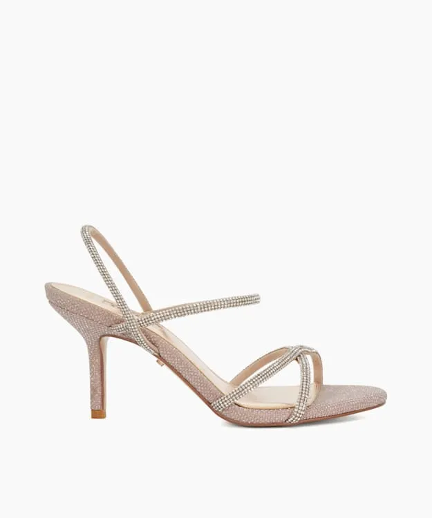 Women Dune London Wide Fit Sandals Wide Fit Diamante Open Toe Heels Metallic