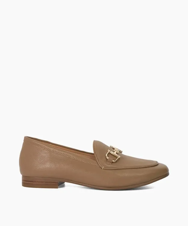 Women Dune London Wide Fit Shoes Almond Toe Buckle Detail Loafers Brown