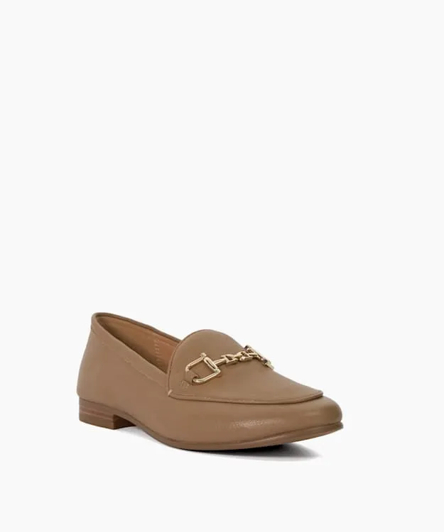 Women Dune London Wide Fit Shoes Almond Toe Buckle Detail Loafers Brown