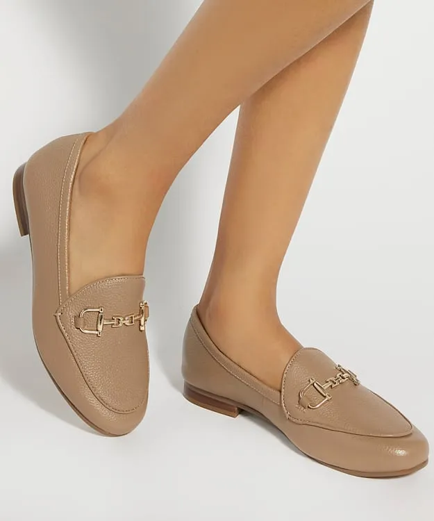 Women Dune London Wide Fit Shoes Almond Toe Buckle Detail Loafers Brown