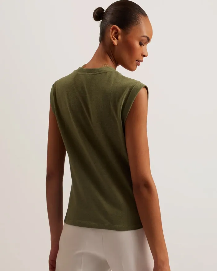 Women EFFIY 8211 VNeck Vest With Lace Neckline Khaki Ted Baker Tops and Blouses Women EFFIY 8211 VNeck Vest With Lace Neckline Khaki Ted Baker Tops and Blouses