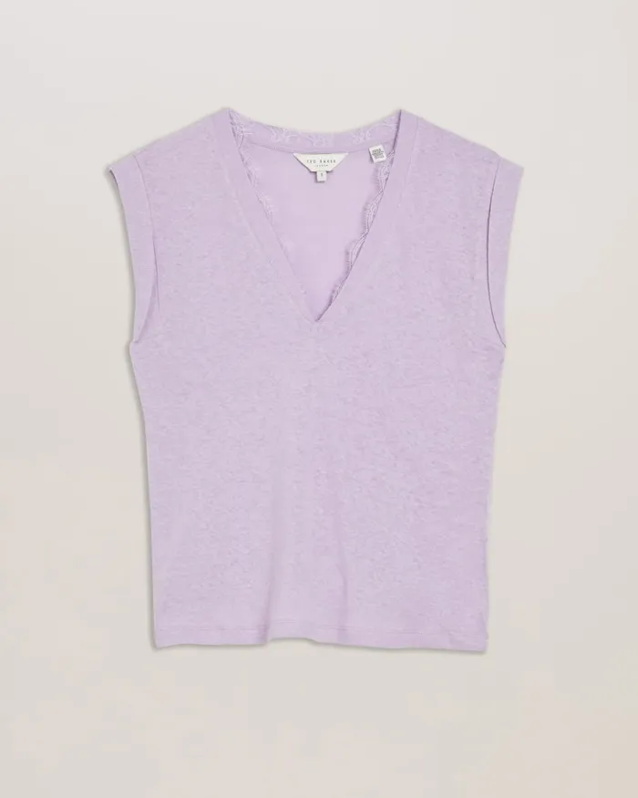 Women EFFIY 8211 VNeck Vest With Lace Neckline Lilac Ted Baker Tops and Blouses