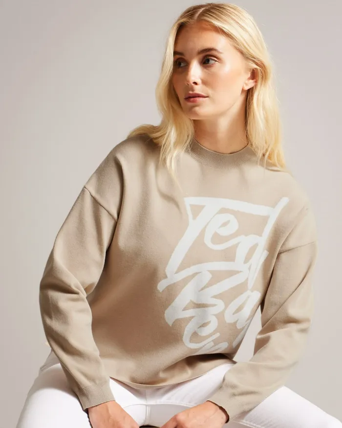 Women EMALLLY 8211 Branded Jacquard Knit Camel Ted Baker Tops and Blouses