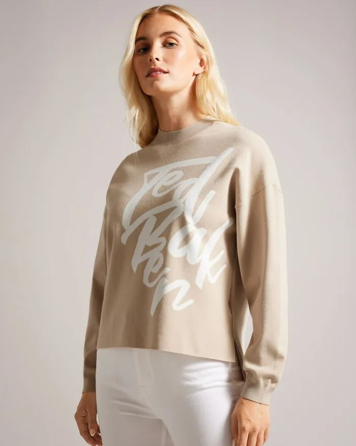 Women EMALLLY 8211 Branded Jacquard Knit Camel Ted Baker Tops and Blouses
