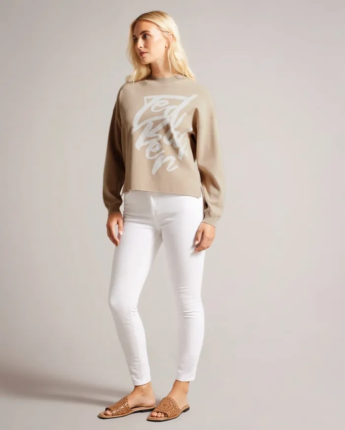 Women EMALLLY 8211 Branded Jacquard Knit Camel Ted Baker Tops and Blouses