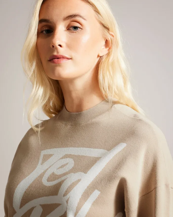 Women EMALLLY 8211 Branded Jacquard Knit Camel Ted Baker Tops and Blouses