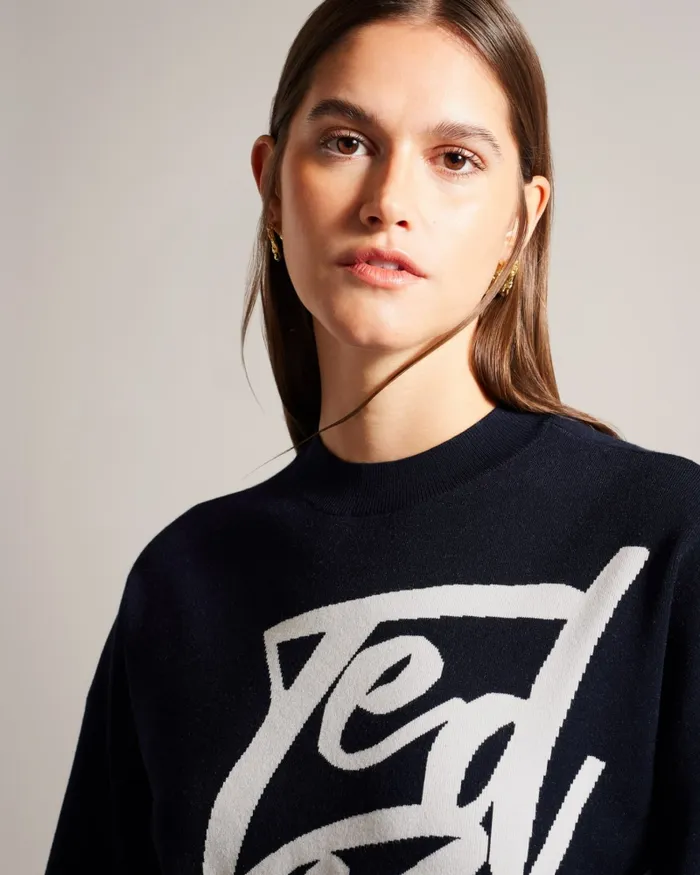 Women EMALLLY 8211 Branded Jacquard Knit Navy Ted Baker Tops and Blouses