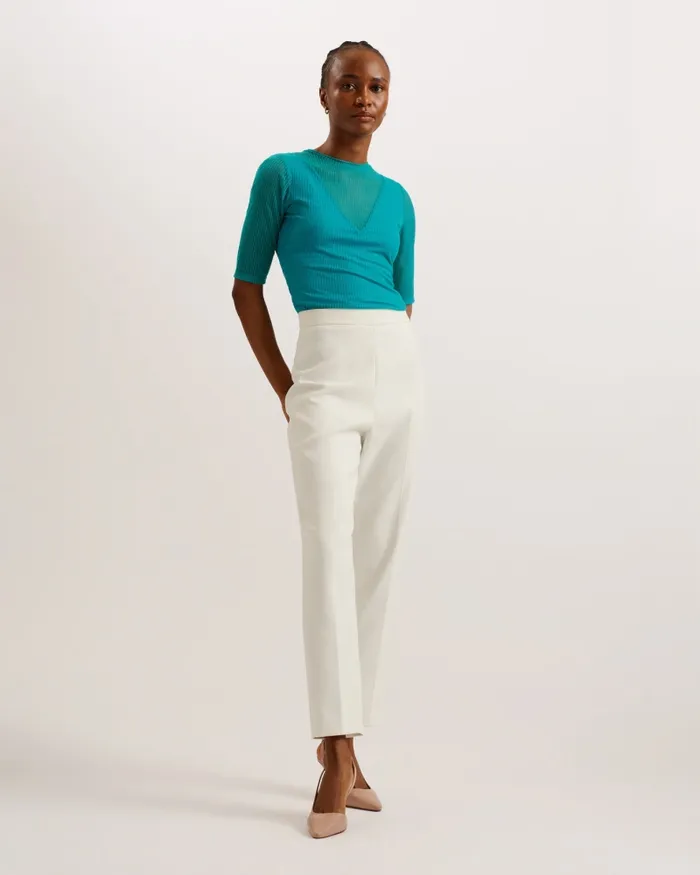 Women EMIKOO 8211 Fitted Mesh Top With VNeck Lining Green Ted Baker Tops and Blouses