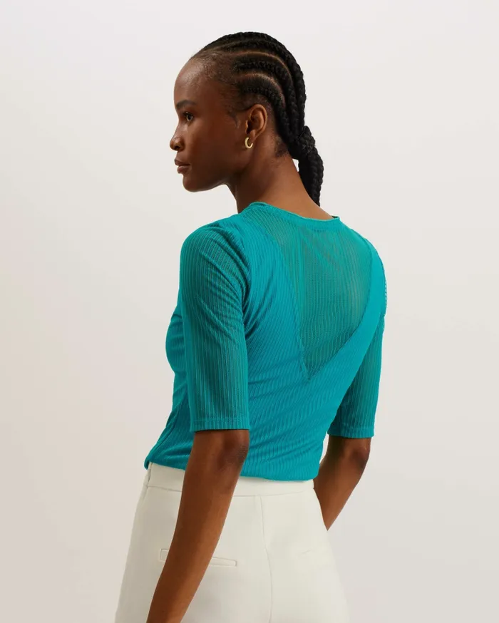 Women EMIKOO 8211 Fitted Mesh Top With VNeck Lining Green Ted Baker Tops and Blouses