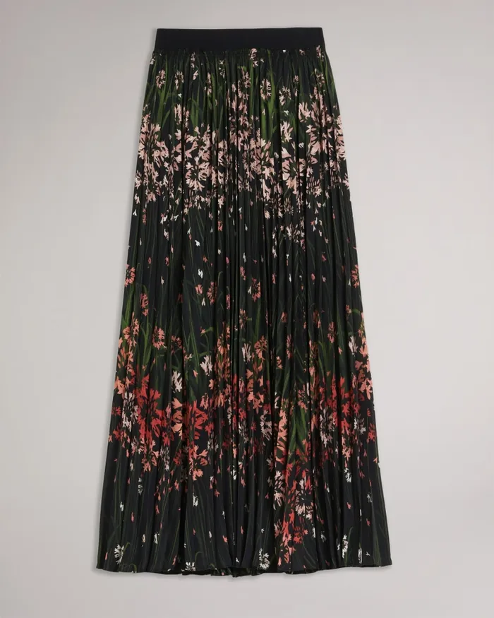 Women ENRICAA 8211 Floral Pleated Midi Skirt Black Ted Baker Skirts