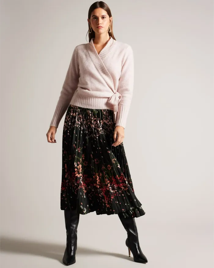 Women ENRICAA 8211 Floral Pleated Midi Skirt Black Ted Baker Skirts Women ENRICAA 8211 Floral Pleated Midi Skirt Black Ted Baker Skirts