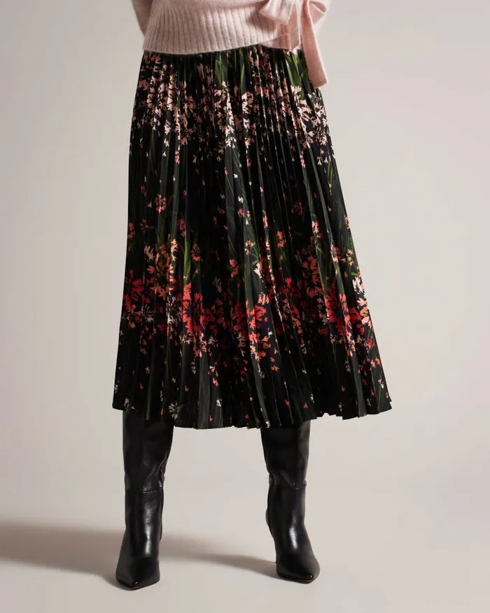 Women ENRICAA 8211 Floral Pleated Midi Skirt Black Ted Baker Skirts Women ENRICAA 8211 Floral Pleated Midi Skirt Black Ted Baker Skirts