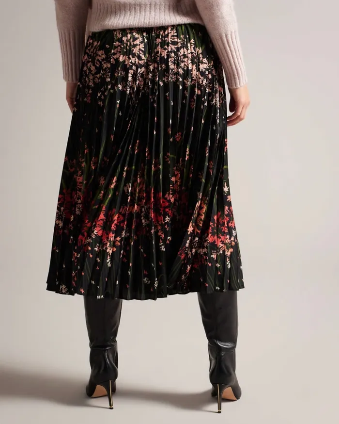 Women ENRICAA 8211 Floral Pleated Midi Skirt Black Ted Baker Skirts Women ENRICAA 8211 Floral Pleated Midi Skirt Black Ted Baker Skirts