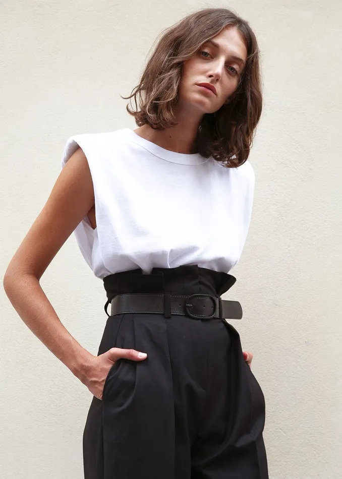 Women Eva Padded Shoulder Muscle TShirt 8211 White The Frankie Shop Tops