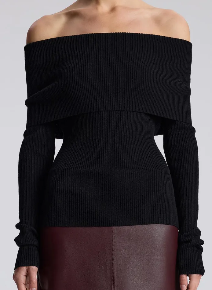 Women Evelyn Merino Off Shoulder Top Black ALC Tops