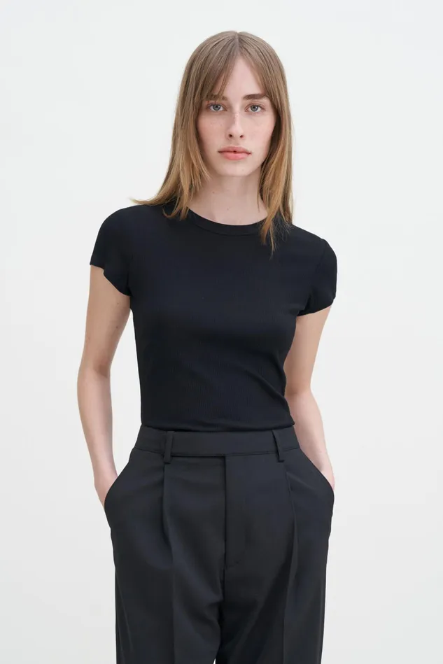 Women Fine Rib Tee Black Filippa K Tops