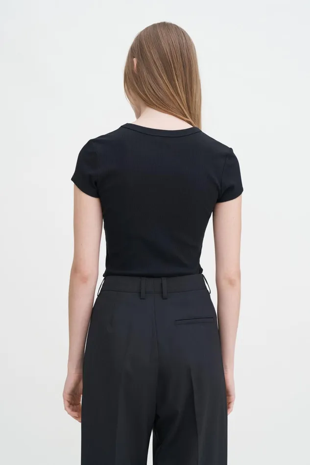 Women Fine Rib Tee Black Filippa K Tops