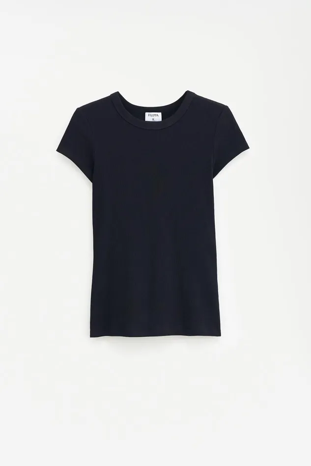 Women Fine Rib Tee Black Filippa K Tops