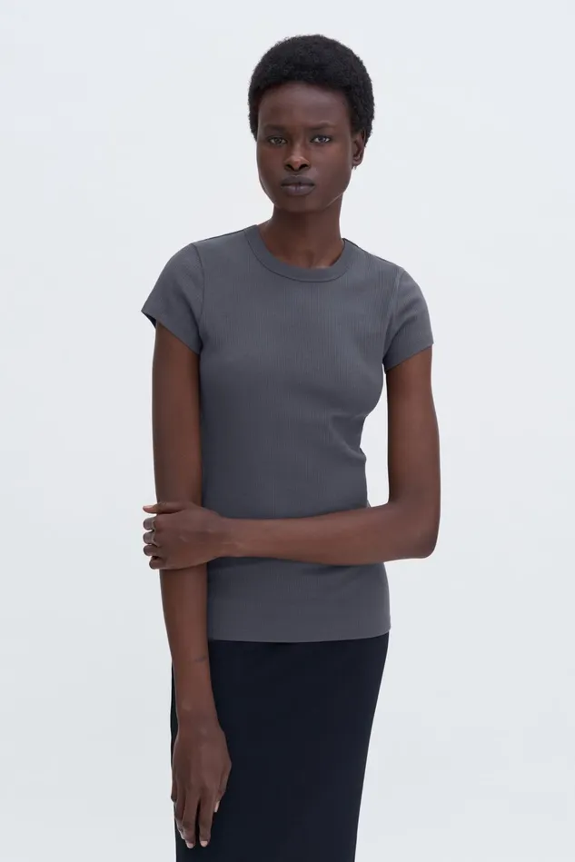 Women Fine Rib Tee Charcoal Grey Filippa K Tops