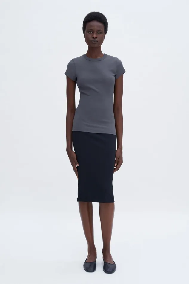 Women Fine Rib Tee Charcoal Grey Filippa K Tops
