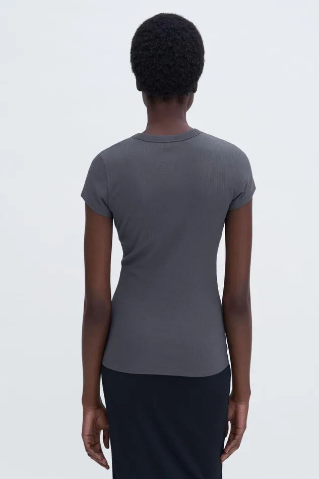 Women Fine Rib Tee Charcoal Grey Filippa K Tops