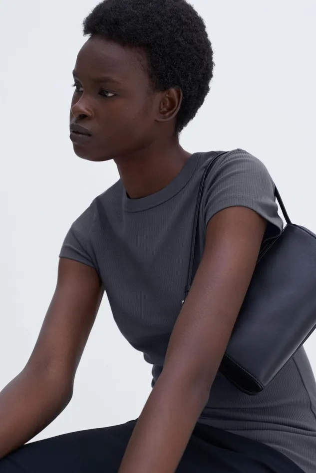 Women Fine Rib Tee Charcoal Grey Filippa K Tops