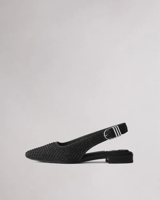 Women Flats Rag and Bone Astra Diamante Slingback Black Denim