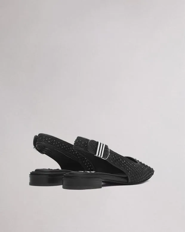 Women Flats Rag and Bone Astra Diamante Slingback Black Denim