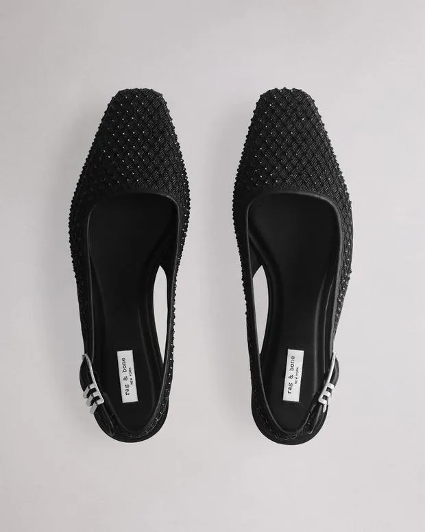 Women Flats Rag and Bone Astra Diamante Slingback Black Denim
