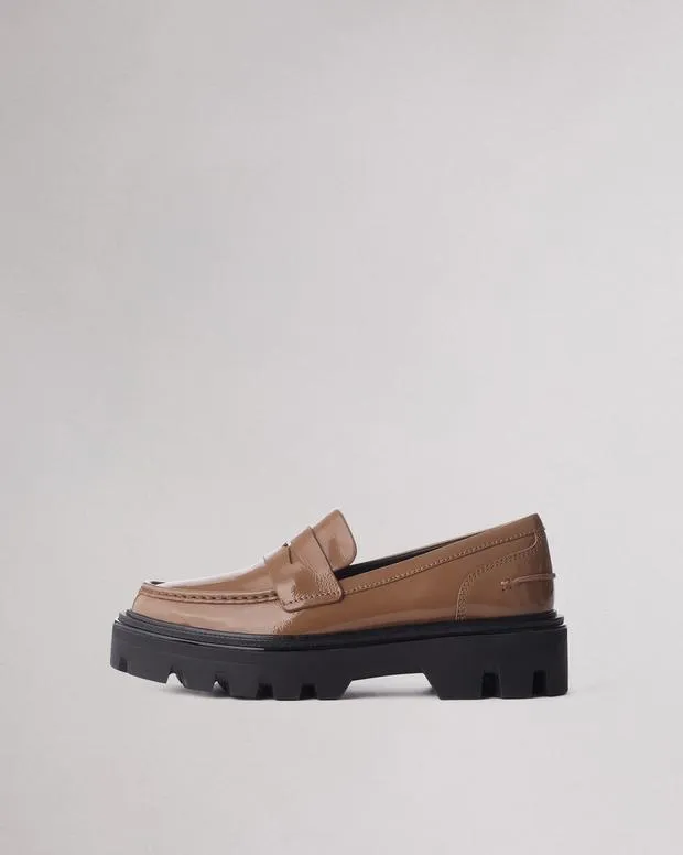 Women Flats Rag and Bone Quinn Leather Loafer Taupe Patent