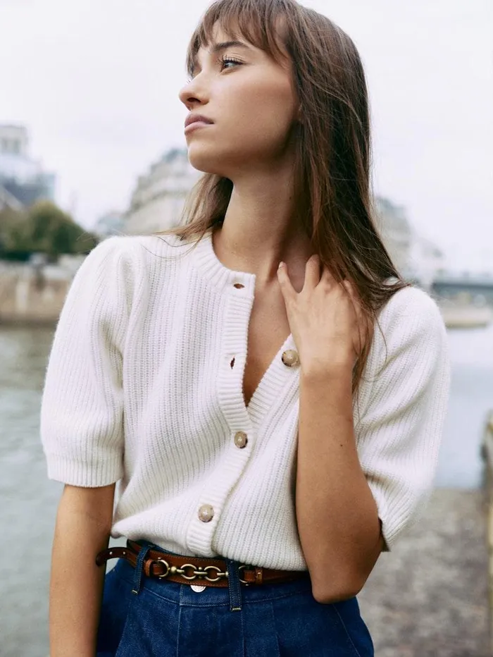 Women FRAME The Resort Edit Shrunken Short Sleeve Cardi