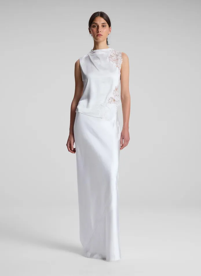 Women Greta Satin Maxi Skirt Whisper White ALC Bottoms