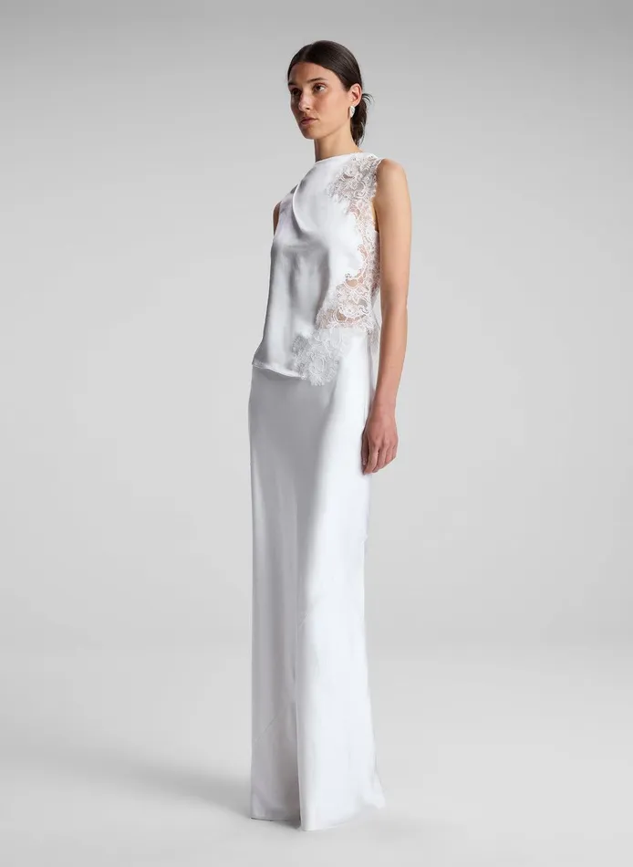 Women Greta Satin Maxi Skirt Whisper White ALC Bottoms