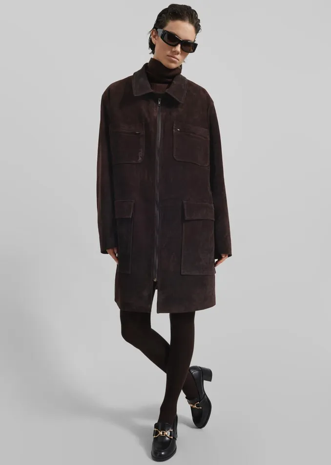 Women Haillot Suede Long Jacket 8211 Brown The Frankie Shop Outerwear