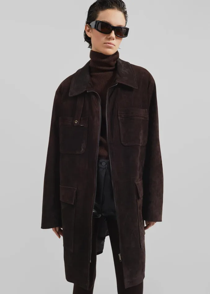 Women Haillot Suede Long Jacket 8211 Brown The Frankie Shop Outerwear