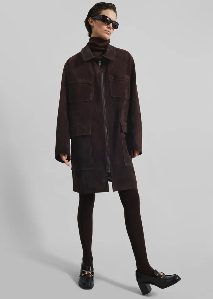 Women Haillot Suede Long Jacket 8211 Brown The Frankie Shop Outerwear