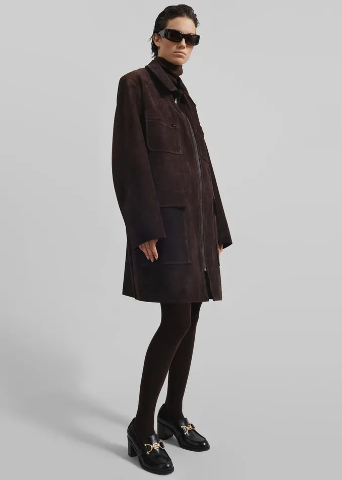 Women Haillot Suede Long Jacket 8211 Brown The Frankie Shop Outerwear