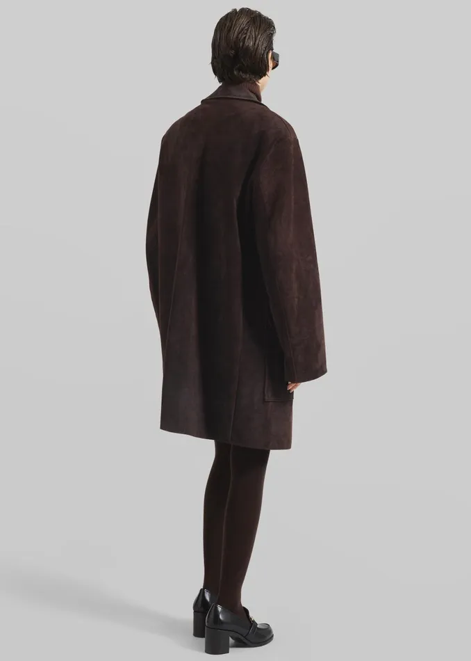 Women Haillot Suede Long Jacket 8211 Brown The Frankie Shop Outerwear